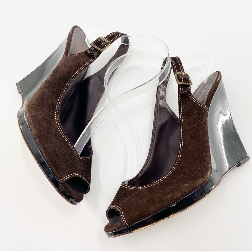 Michael Kors Brown Suede Slingback Wedge Size 8.5